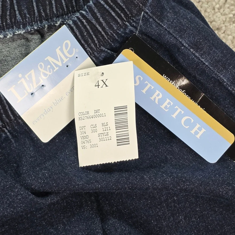 New Liz & Me Women 4X Dark Wash Stretch Denim Elastic Waist Pull On Pants 301112